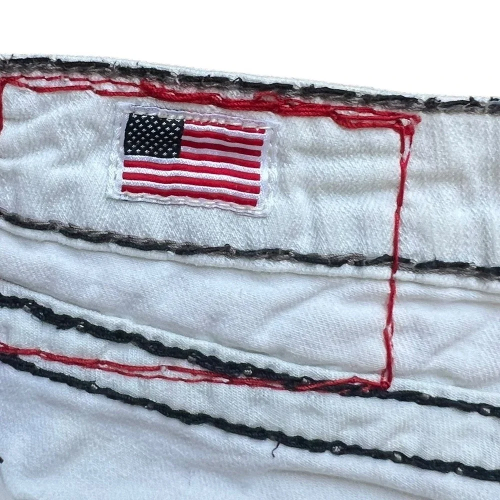 True Religion Mens White Black Contrast Big T Stitch Straight Leg Jeans Size‎ 32